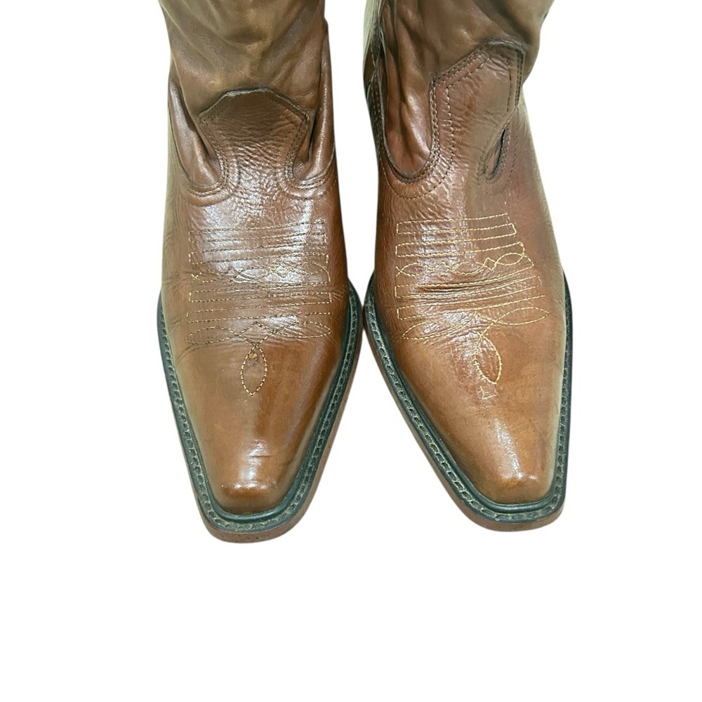 Steve Madden Brown Heeled leather Boots Western Flair slouchy Saddle size 9.5 - Picture 2 of 11